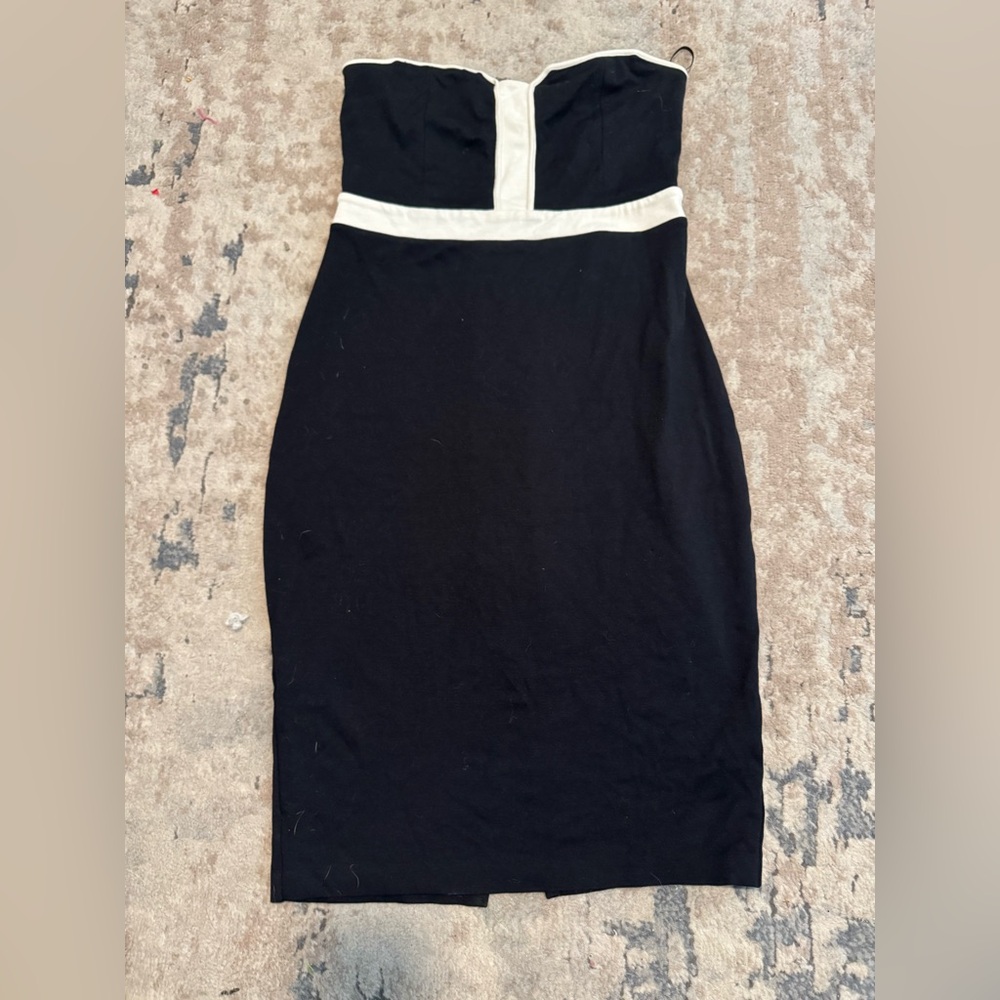 Express Color Block Black and White Strapless Midi Dress with Zipper Size 8